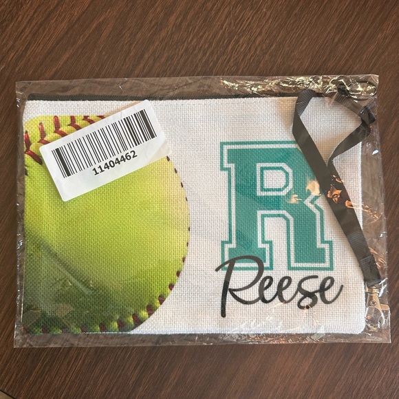 Softball Makeup Bag/ Pencil Pouch. Zip Closure. Wristlet Strap. Personalized - Picture 1 of 6
